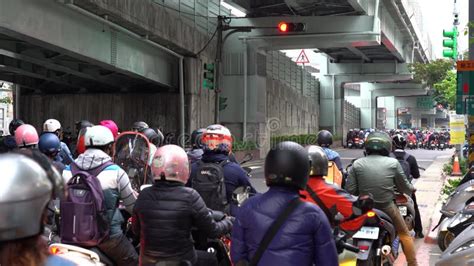 Scooter Waterfall In Taiwan Traffic Jam Crowded Of Motorcycles Stock