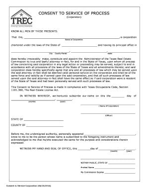 Tx Trec Consent To Service Corporation Fill And Sign