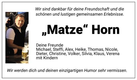 Traueranzeigen Von Matthias Horn Trauerportal Ihrer Tageszeitung