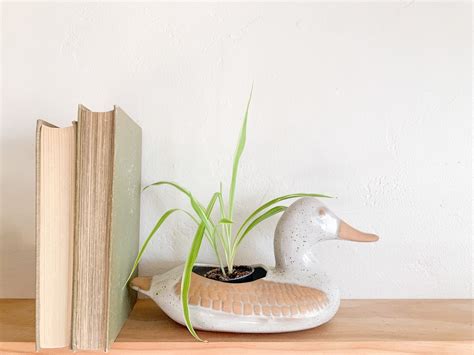 Vintage Speckled Ceramic Duck Planter Terra Cotta Mallard Etsy