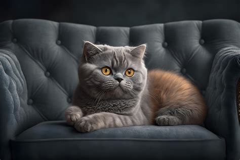 Premium Photo | Portrait beautiful little cat on a grey sofa photography