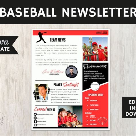 Baseball Newsletter Template Etsy