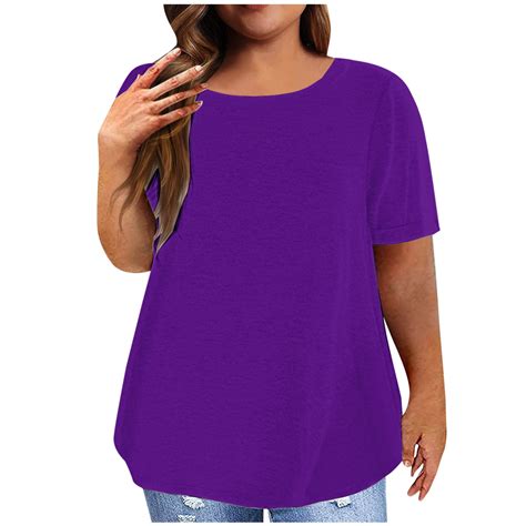 Zyekqe Plus Size Tops For Women Short Sleeve Crewneck Shirts Solid Color T Shirts Plain Basic