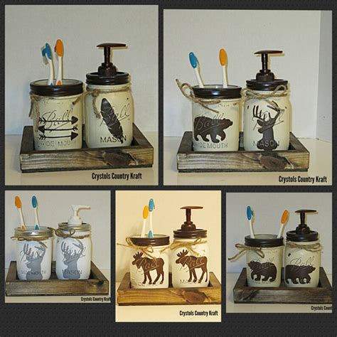 Deer Bathroom Soap And Toothbrush Holder Set With Rustic Wood Etsy