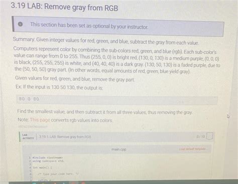 Solved Lab Remove Gray From Rgb This Section Has Been Chegg