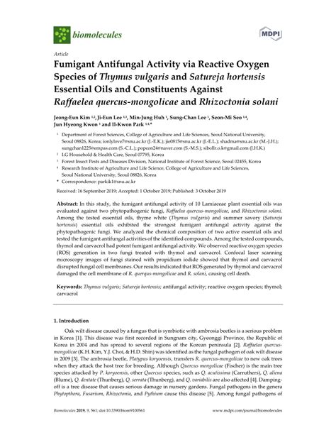 PDF Fumigant Antifungal Activity Via Reactive Oxygen Species Of