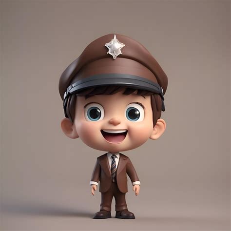 3d Render Eines Kleinen Jungen Mit Polizeikappe Und Uniform 3d Illustration Ki Generiertes Bild