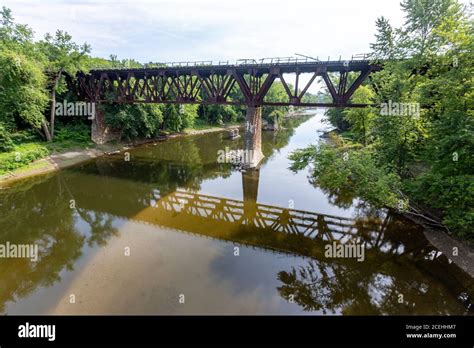 Railroad bridge crossing Deerfield river, Deerfield, Massachusetts, USA ...