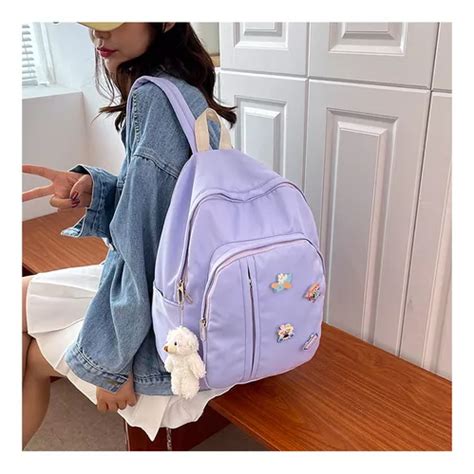 Mochila de nylon impermeável casual estilo coreano Color Purper