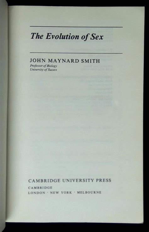 The Evolution Of Sex John Maynard Smith Reprint