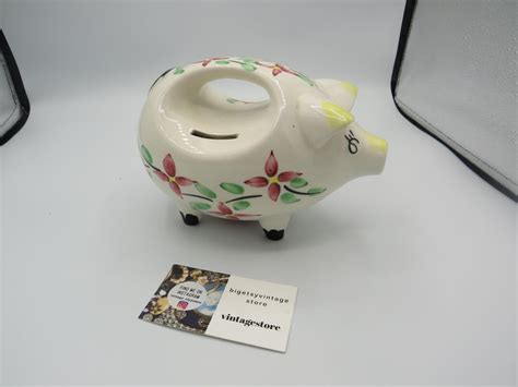 amazing vintage ceramic piggy money bank  handle   money slots