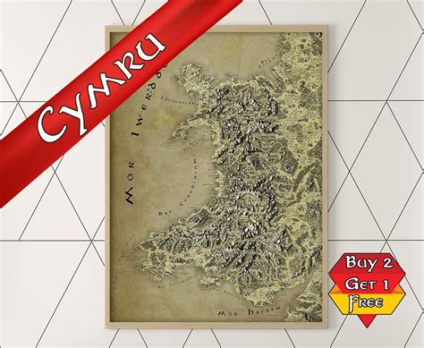 Wales Cymraeg Print Fantasy Map Welsh Map Print Cymraeg Etsy