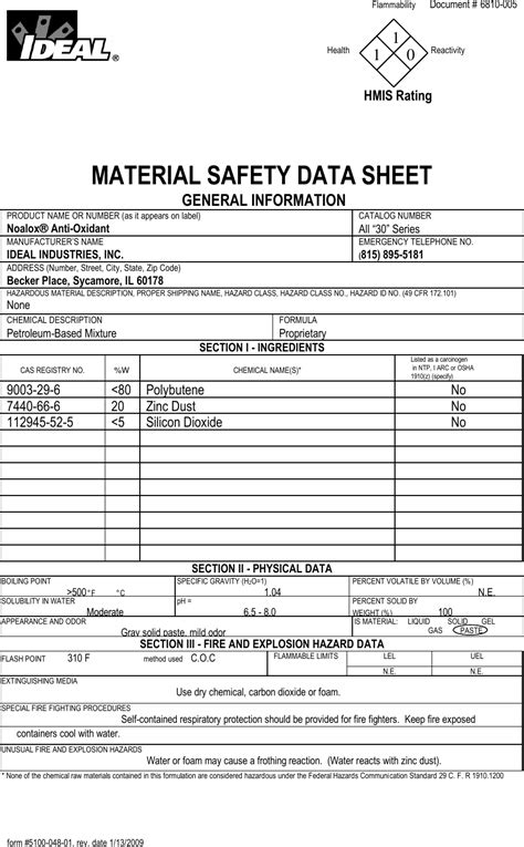 Msds Safety Data Sheet Template