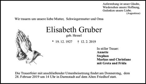 Traueranzeigen Von Elisabeth Gruber Vrm Trauer De