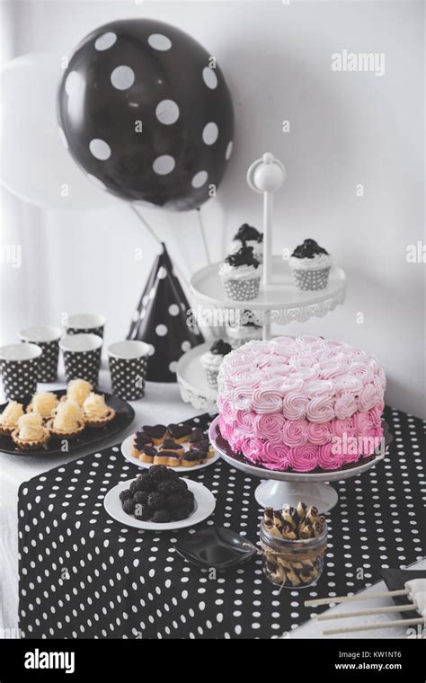 Black And White Birthday party decoration Stock Photo - Alamy