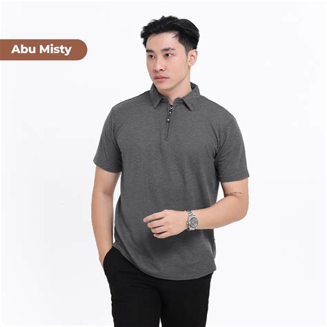 Jual Broguy Kaos Polo Shirt Pria Kerah Lengan Pendek Zipper Abu Misty