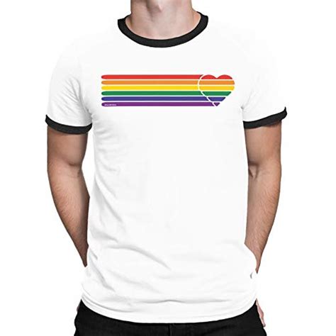 FreeWillShirts Gay Pride T Shirt Retro Heart Strip Unisexe Homme Dames LGBT Boutique