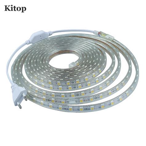 Kitop 220V LED Strip Light With EU Plug SMD 5050 60 Leds M IP67