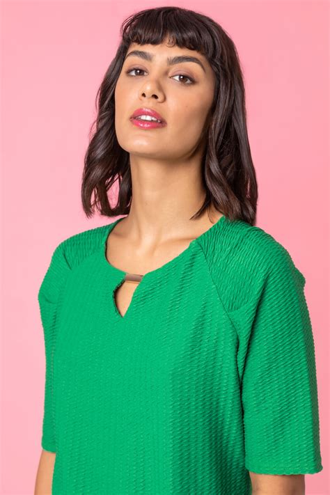 Keyhole Neck Textured Top In Green Roman Originals Uk