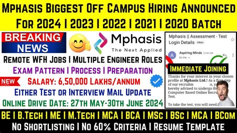 Mphasis Biggest Off Campus Hiring Announced Batch