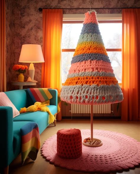 Premium Ai Image Brightly Colored Crocheted Christmas Tree In A