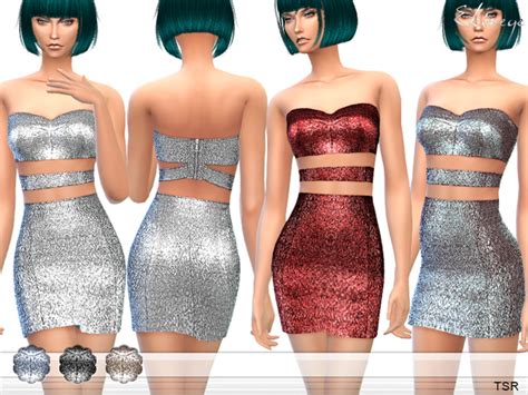 The Sims Resource Metallic Two Piece Cut Out Dress By Ekinege Sims