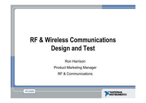 RF Wireless Communications Design And Test