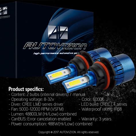 Hb W Led Headlight Bulbs Lm High Low Beam Conversion Kit