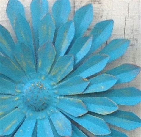 Turquoise Metal Flower 12 Metal Yard Art Blue Etsy Metal Yard