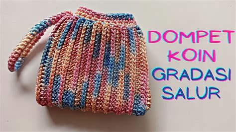 Dompet Koin Rajut Motif Gradasi Salur Strip Gradation Crochet Coin