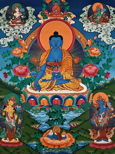 Medicine Buddha Hand Painted Fine Quality Thangka Painting From Nepal