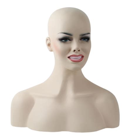 Smailing Realistic Fiberglass Female Mannequin Head Bust For Lace Wigs