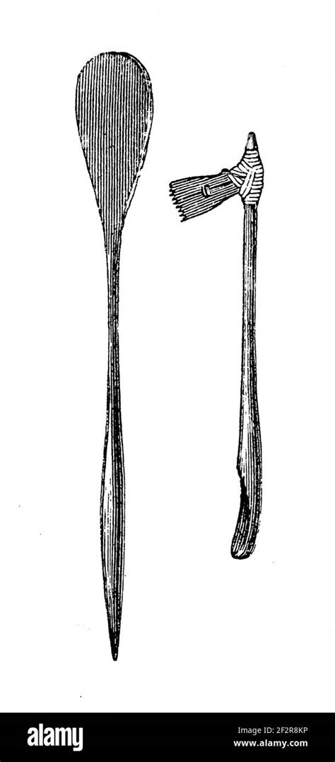 Antique 19th Century Illustration Of Polynesian Artefacts Engraving