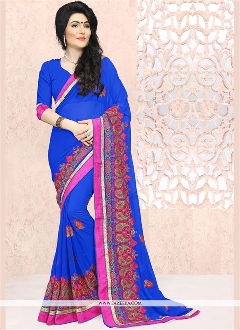 Buy Embroidered Work Faux Georgette Classic Designer Saree Online Uk