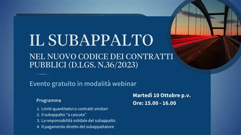 Il Subappalto Nel Nuovo Codice Dei Contratti Pubblici Evento