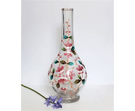 Antique Harrach Bohemian Glass Vase Or Decanter With Floral Enameling Etsy