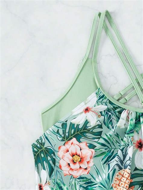 Tropical Print Shorts Bikini Swimsuit Shein Usa