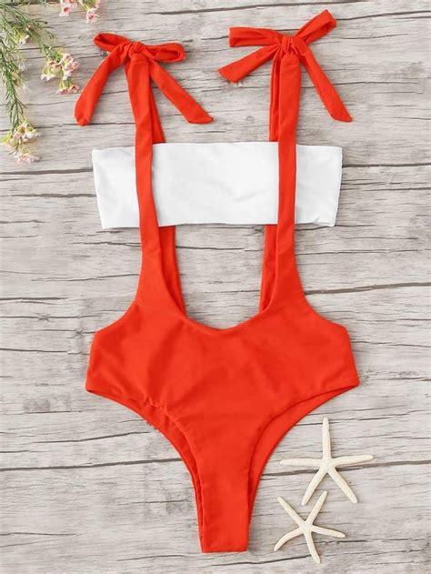 Shein Bandeau With Knotted Suspender Two Piece Swimwear Two Piece