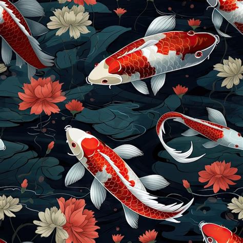 Premium Photo Seamless Pattern Koi Fish