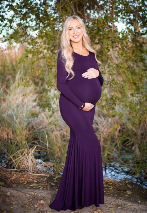 Long Sleeve Scoop Back Maternity Gown Sexy Mama Maternity