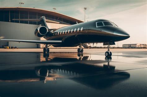 Private Jet Take Off When Sunset Generated Ai Image Stock Illustration