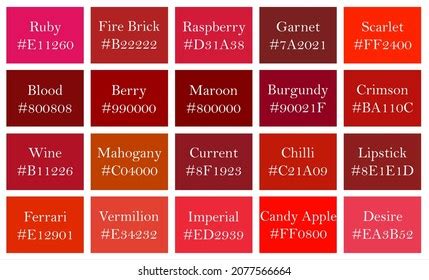 Shades Red Color Palette Color Names Stock Illustration 2077566664 ...