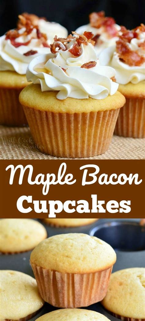 Maple Bacon Cupcakes With Cream Cheese Frosting And Bacon On Top Are