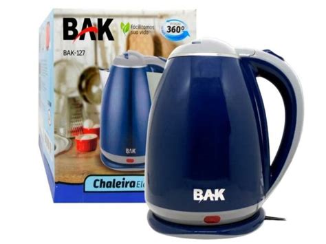 Chaleira Jarra Eletrica Inox 1100w Bak 1 8l Café Chá Azul