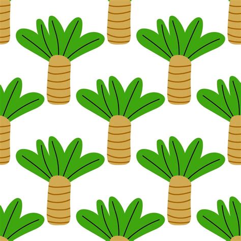 Cute Forest Seamless Pattern With Cartoon Summer Trees In Flat Style