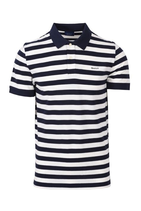 Gant Multi Stripe Ss Pique Polo Shirt Evening Blue 2062018