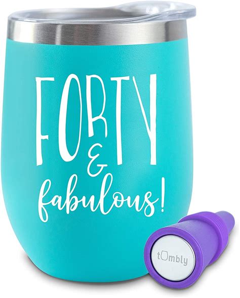 Tumbly 40 And Fabulous Wine Tumbler With Lid 12 Oz 40th Birthday