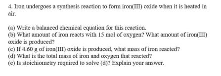 Solved Iron Undergoes A Synthesis Reaction To Form Iron III Chegg