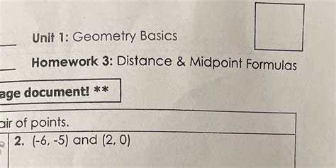 Solved Unit 1 Geometry Basics Homework 3 Distance Midpoint