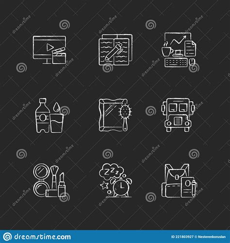 Everyday Activities Chalk White Icons Set On Dark Background Stock Vector Illustration Of